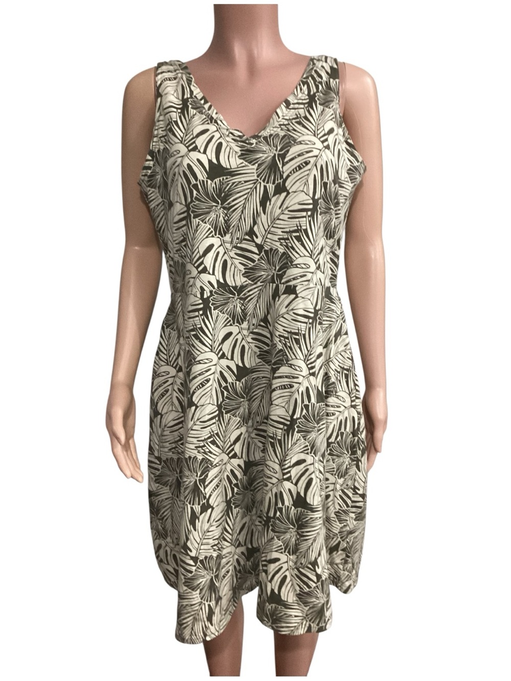 Pact Organic Cotton Tropical Leaf Print Dress Sleeveless V Neck Size XL